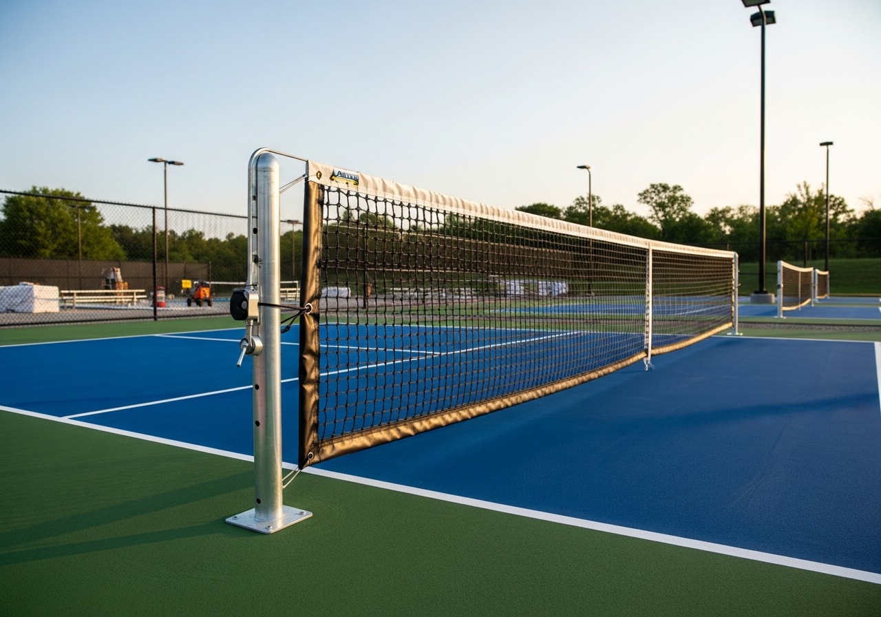 Four newly constructed pickleball courts with professional acrylic surface and permanent fixtures in Leesburg