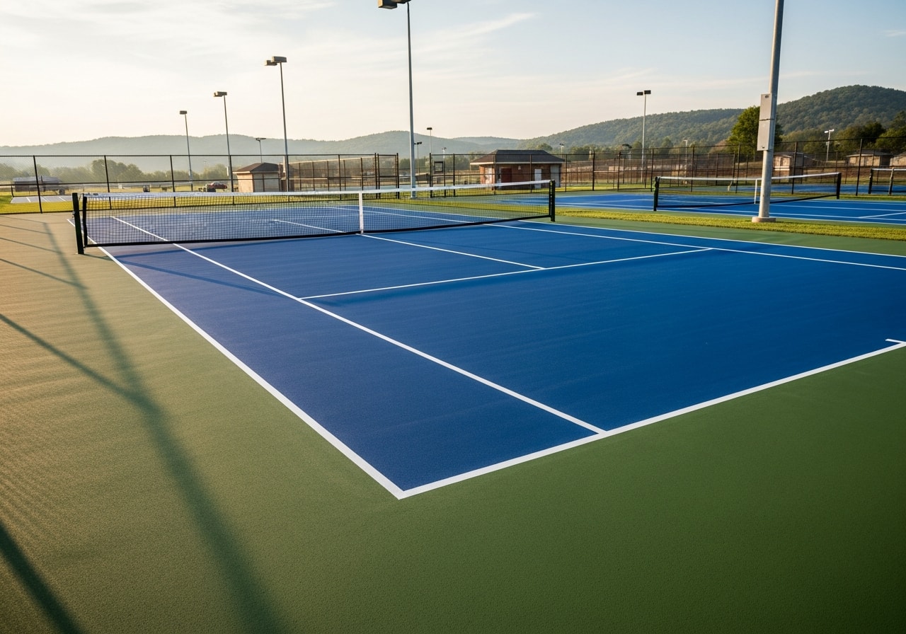 Two newly rebuilt hard tennis courts with professional acrylic surface at Warren County Sports Complex
